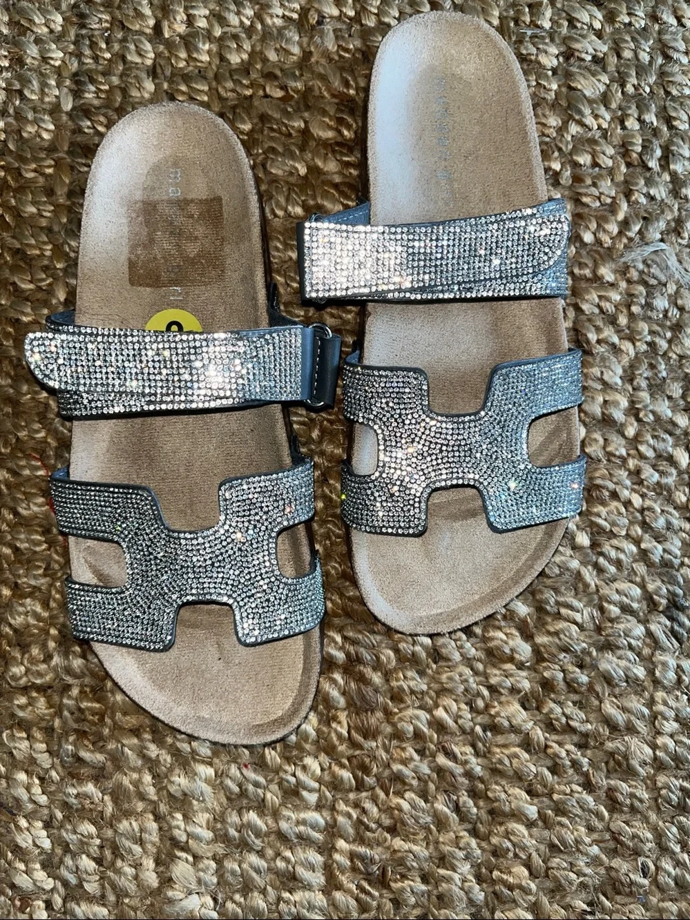 Madden Girl Silver Sparkle Velcro Double-Strap Slide Sandals Bling Sz 9